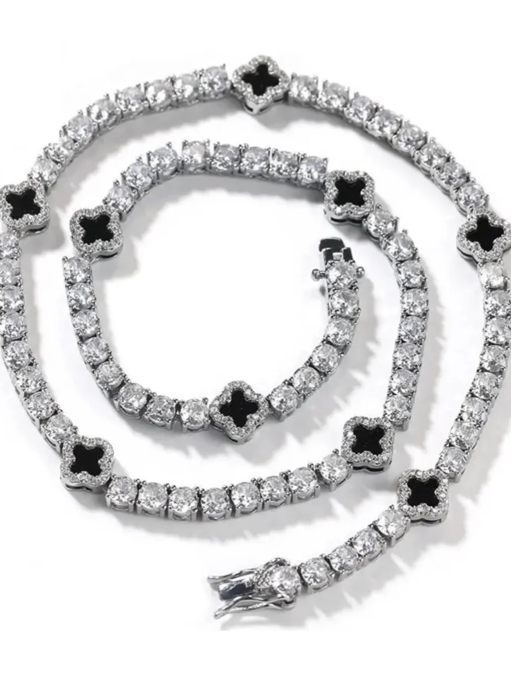 Silver-Tone Black Clover Tennis Necklace 16inch